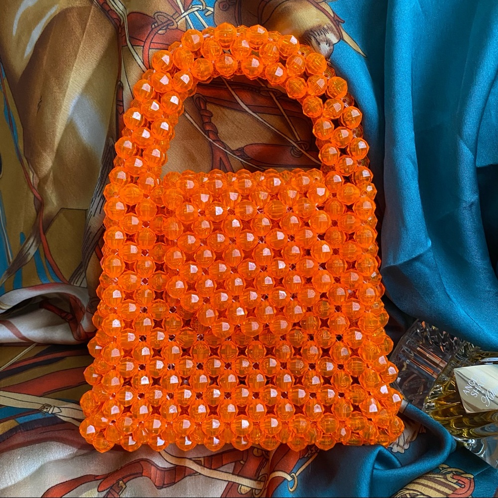 Handmade beaded acrylic crystal bag | orange vintage crystal bag TikTok mini bag